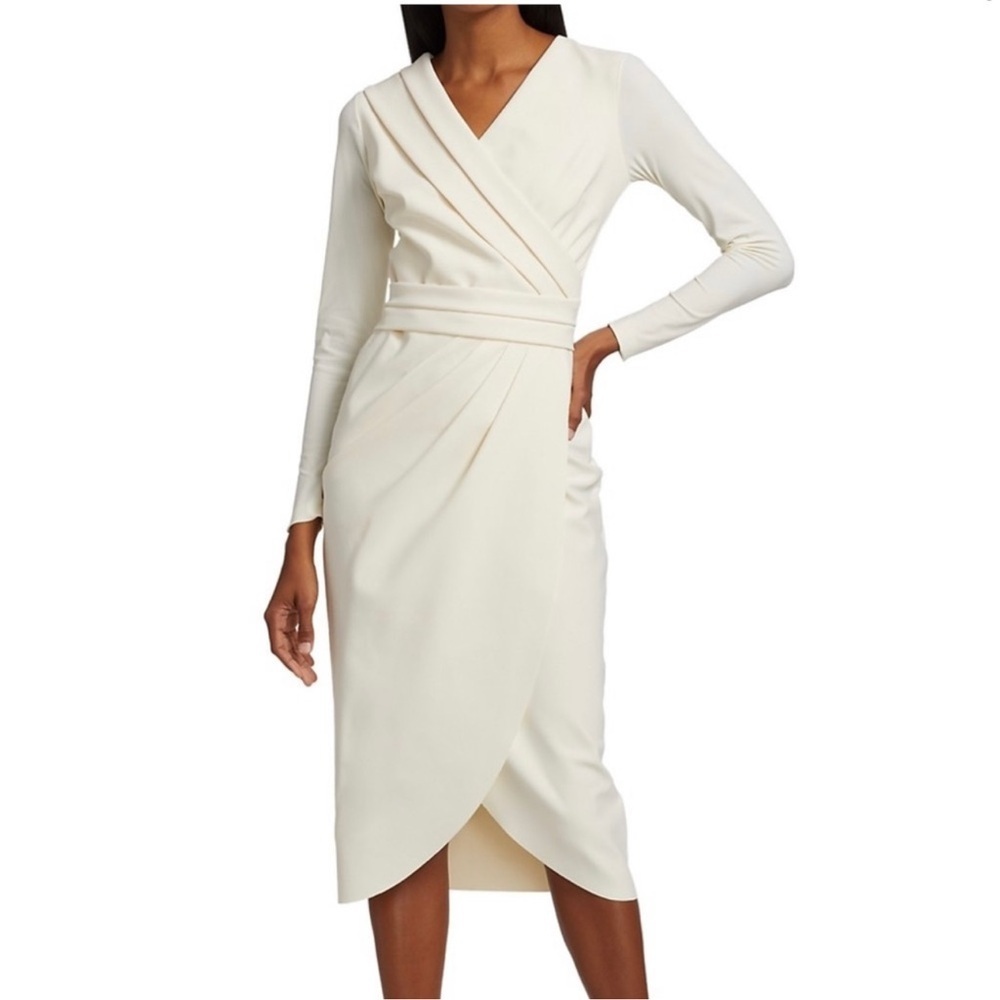 Chiara Boni Jodene Pleated Wrap Midi Dress Cream Wedding Evening Stretch Holiday